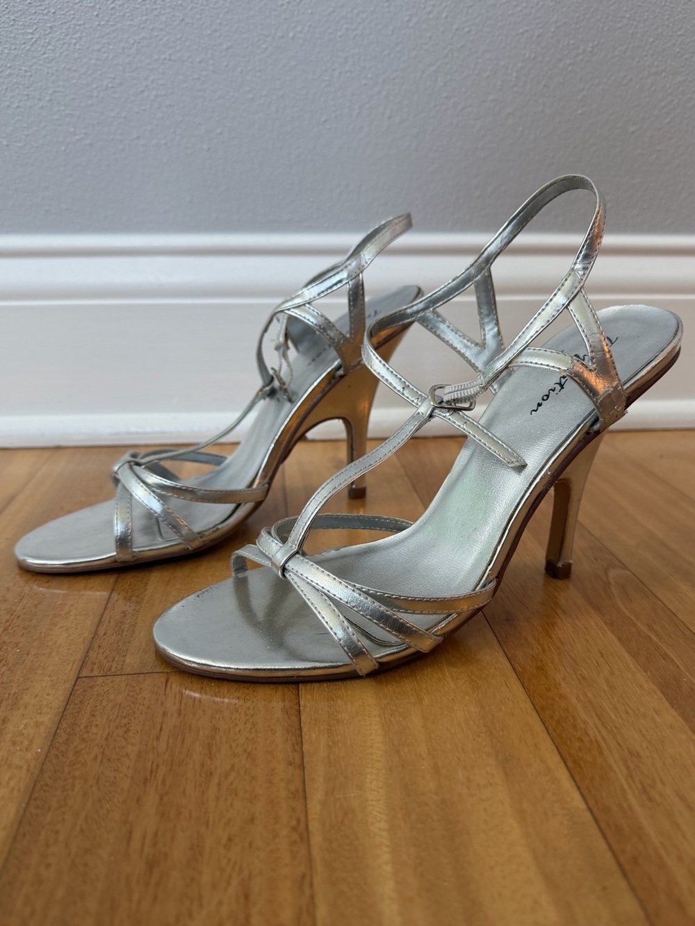 Temptations Silver Strappy Slingback Heels